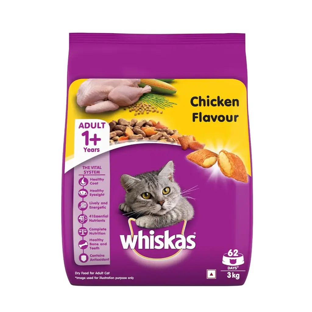 Whiskas Adult (1+ Years) Dry Cat Food, Chicken Flavour, Contains 41 Essential Nutrients, Complete & Balanced Nutrition for Adult Cats