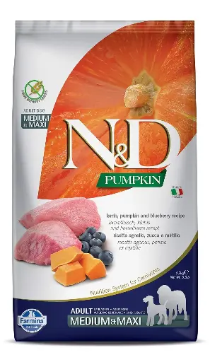 FARMINA N&D Pumpkin Dry Dog Premium Pet Food, Grain-Free, Lamb and Blueberry, Adult Medium & Maxi Breed